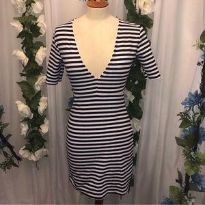 Zara Trafaluc Blue Striped & White V Cut Dress
